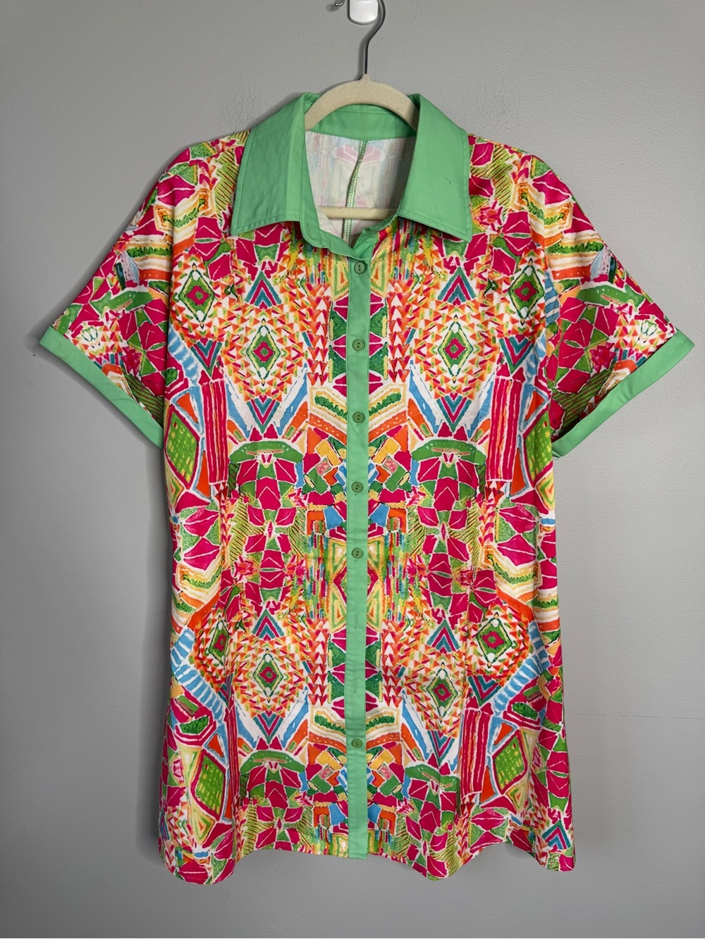 Source Unknown Multicolor Geometric Short-Sleeve Mini Dress - Green Accents